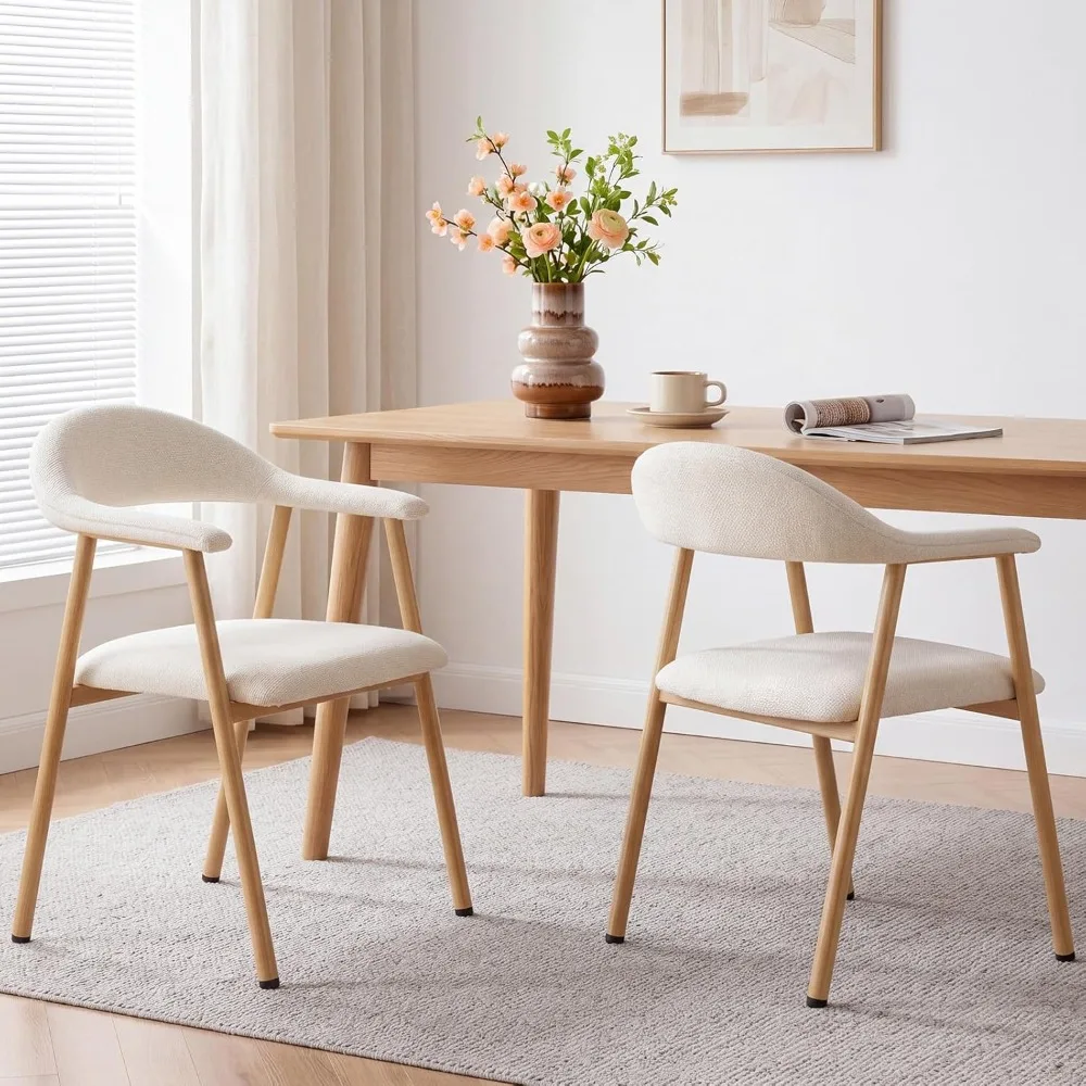 

Linen-Dining Chairs Set of 2, Curved Backrest, Metal Legs - Ideal for Modern Farmhouse, Cafes, Living Spaces, Beige