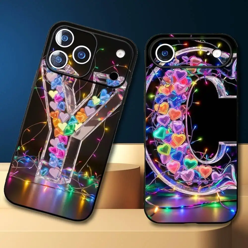 

Letter Pink Shiny M R Clear Phone Case For iPhone17,16,15,14,13,12,11 Plus,ProMax,Soft Black Cover