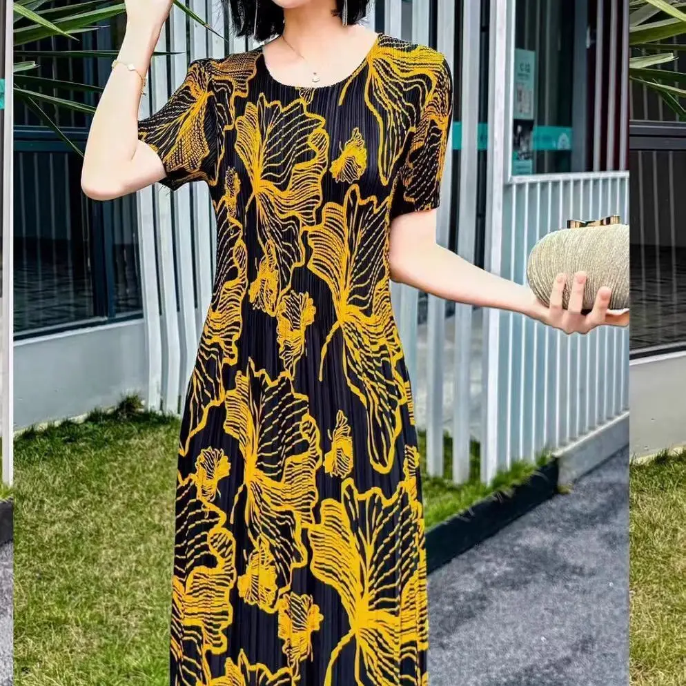 

High-end new loose fashion dress Loose elastic floral folds vestidos de mujer elegantes para fiesta 2026