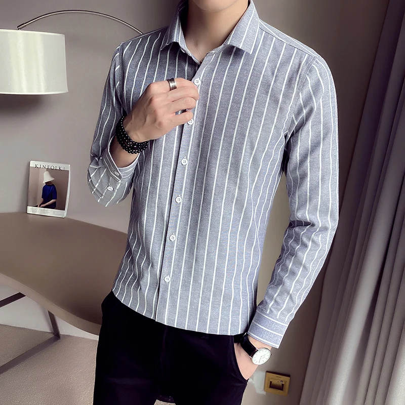 

Gothic Clothes Mens Designer Vertical Stripe Tight Slim Button Up Tops Shirts Streetwear Undershirt Fashion Business Casual Male