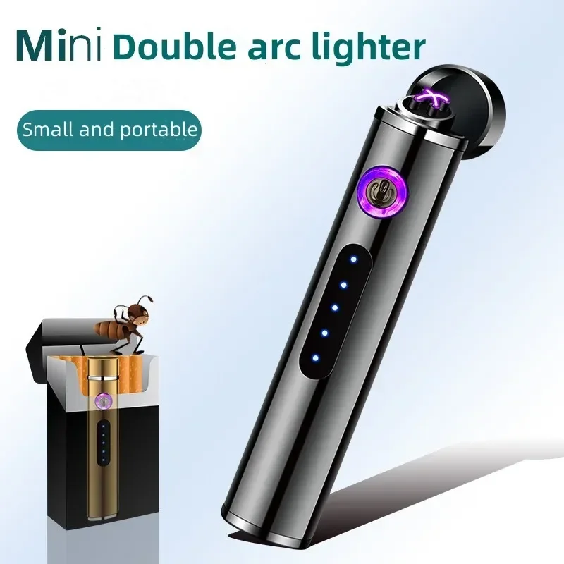 Mini Lighter Long Strip  Double Arc Electronic Lighter Lightning Cross Ignition USB Charging Power Display Creative Gift