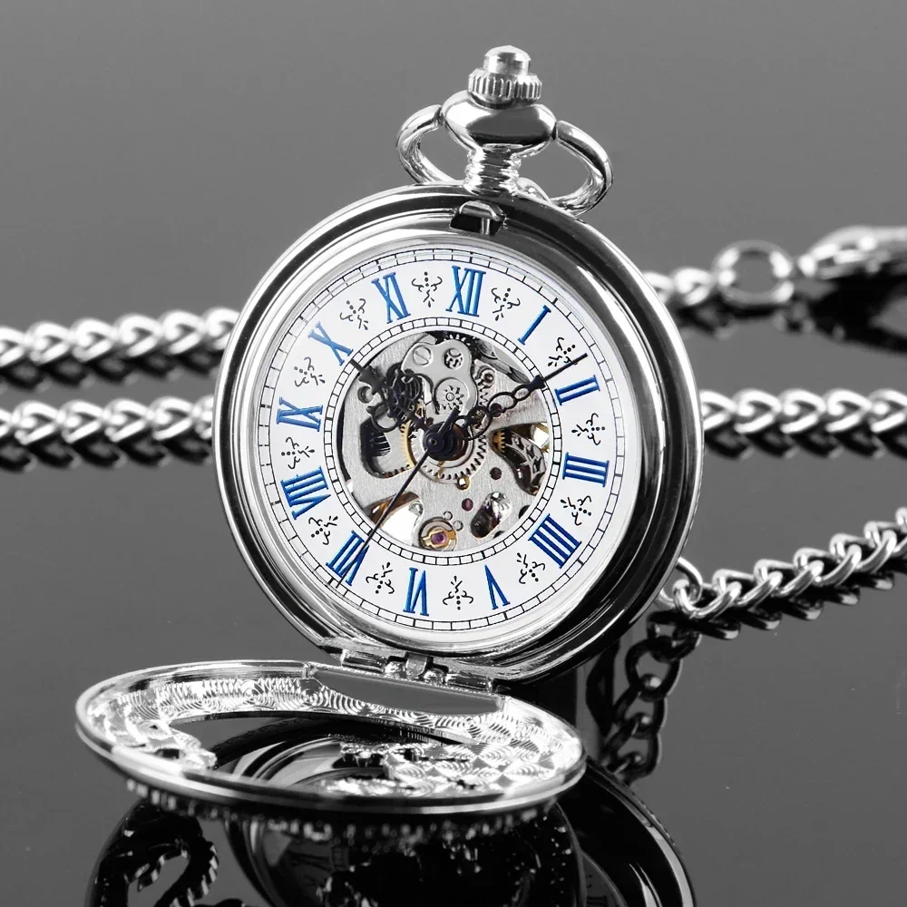 

10pcs/lot Wholesale Vintage Mechanical Pocket Watch Mens Hand-winding Skeleton Retro Steampunk Pendant Timepiece Pocket Clock