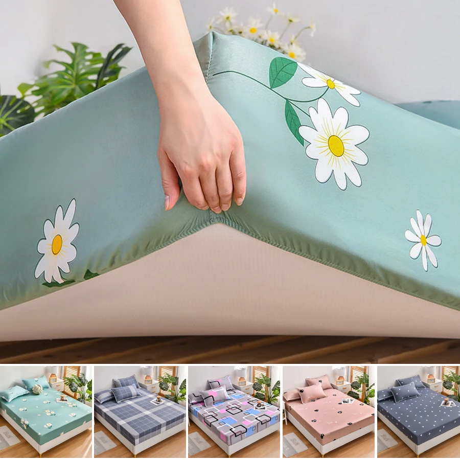 WASART Geometric printed elastic fitted sheet mattress protector cover couple 2 people luxury double bed sheet king size 90/180