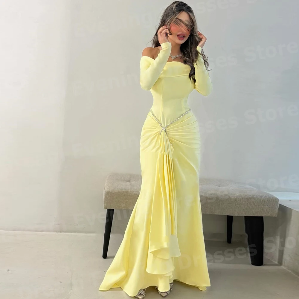 

Graceful Mermaid Women's Evening Dresses Customized Vestidos De Fiesta Off Shoulder Prom Gowns Long Sleeve Beaded Robe De Soirée