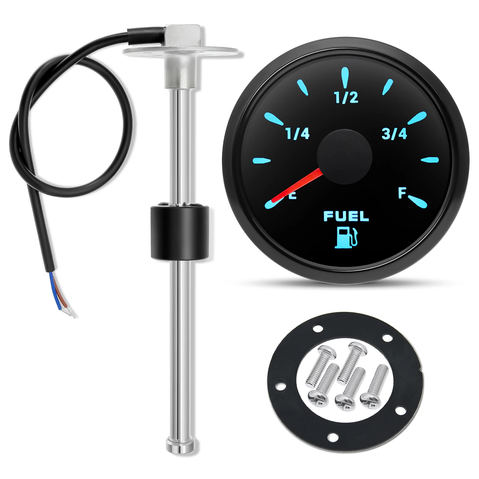 

52mm Fuel Level Gauge 0-190ohm 7 Color Backlight Fuel Meter Indicator waterproof Marine Boat RV Car Truck Gauge100-550mm Sensor