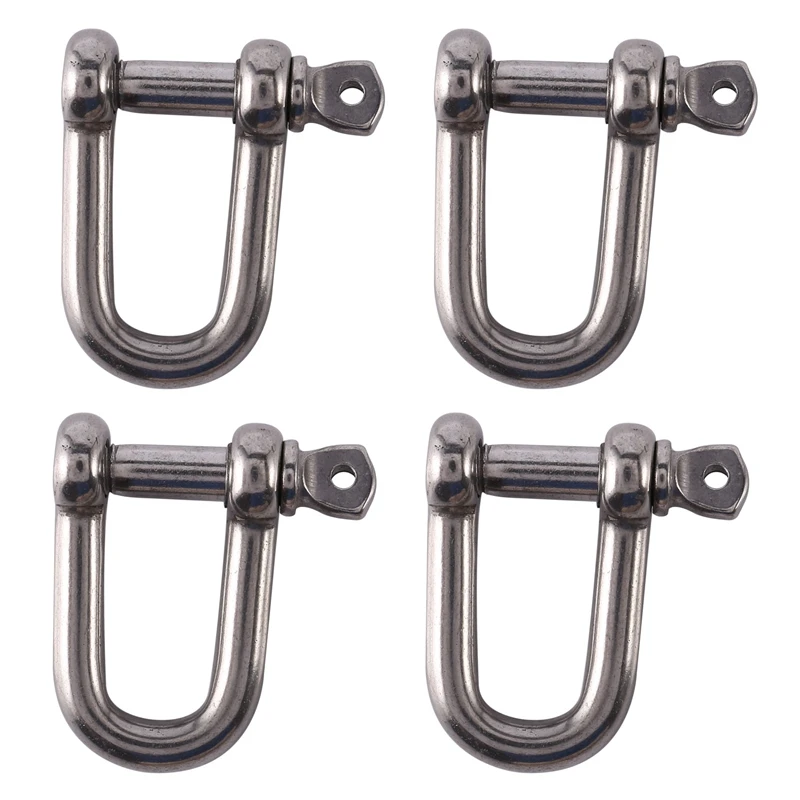 4Pcs M6x38mm Straight D-Shackle, Short, Stainless Steel AISI 316