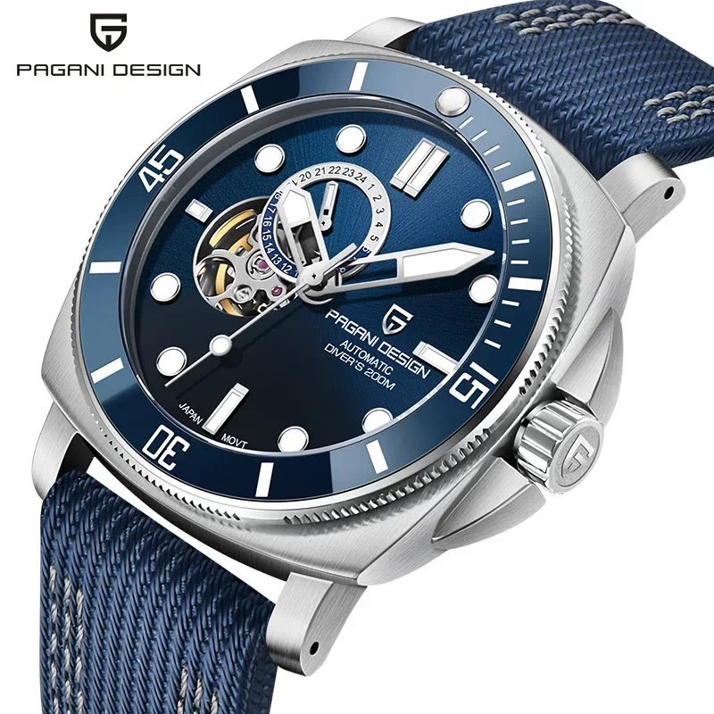 PAGANI DESIGN Men\'s Automatic Watch Japan TMI NH39 Tourbillon Skeleton Sapphire Crystal Mechanical Wrist Watch 200M Waterproof
