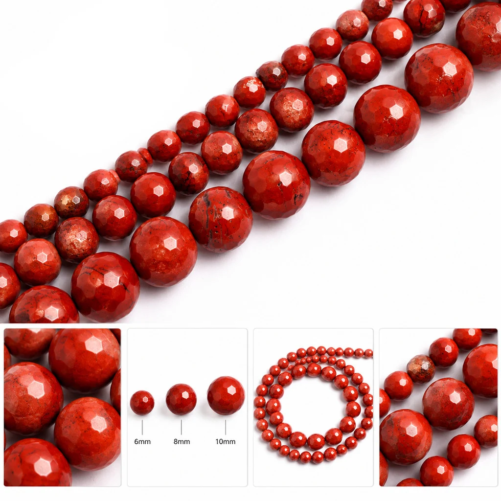 6mm 8mm 10mm Round Faceted Red Jaspers Beads Natural Stone Beads DIY Loose Beads for Jewelry Making Strand 15 Inches Wholesale!