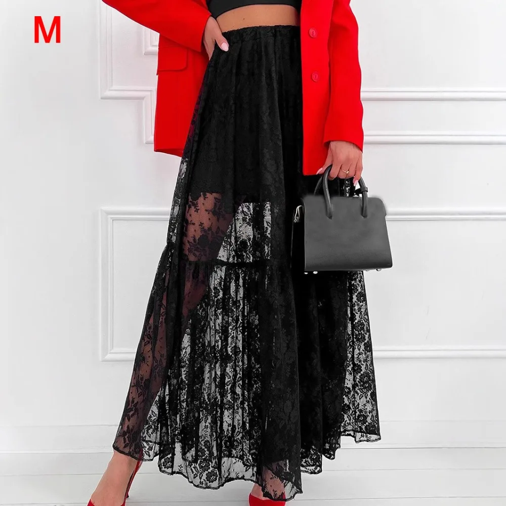 

Новая юбка трапециевидной формы из полиэстера, однотонные прозрачные кружевные юбки, эластичная повседневная юбка на талии, летняя