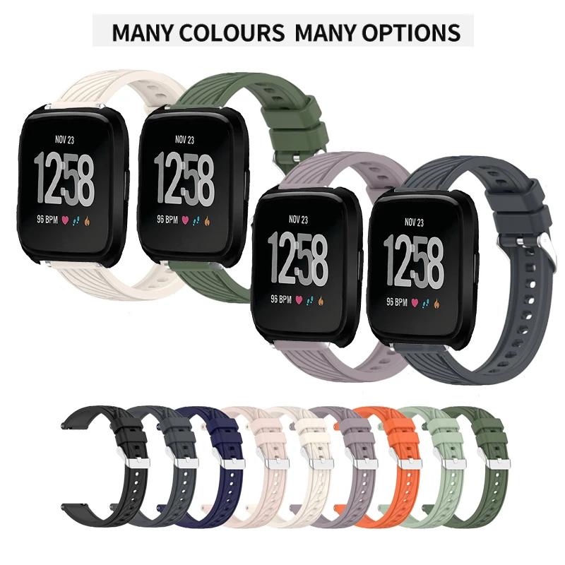 Engraved Stripes Silicone Strap Band For Fitbit Versa Lite 2