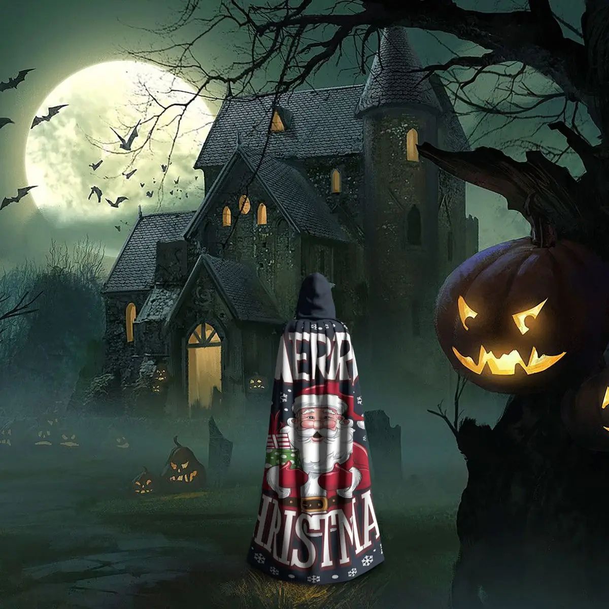 クリスマスの日 クリスマス サンタクロース ロングフード付きマント 魔女 中世コスチューム コスプレケープ ハロウィンパーティー 大人用 ユニセックス