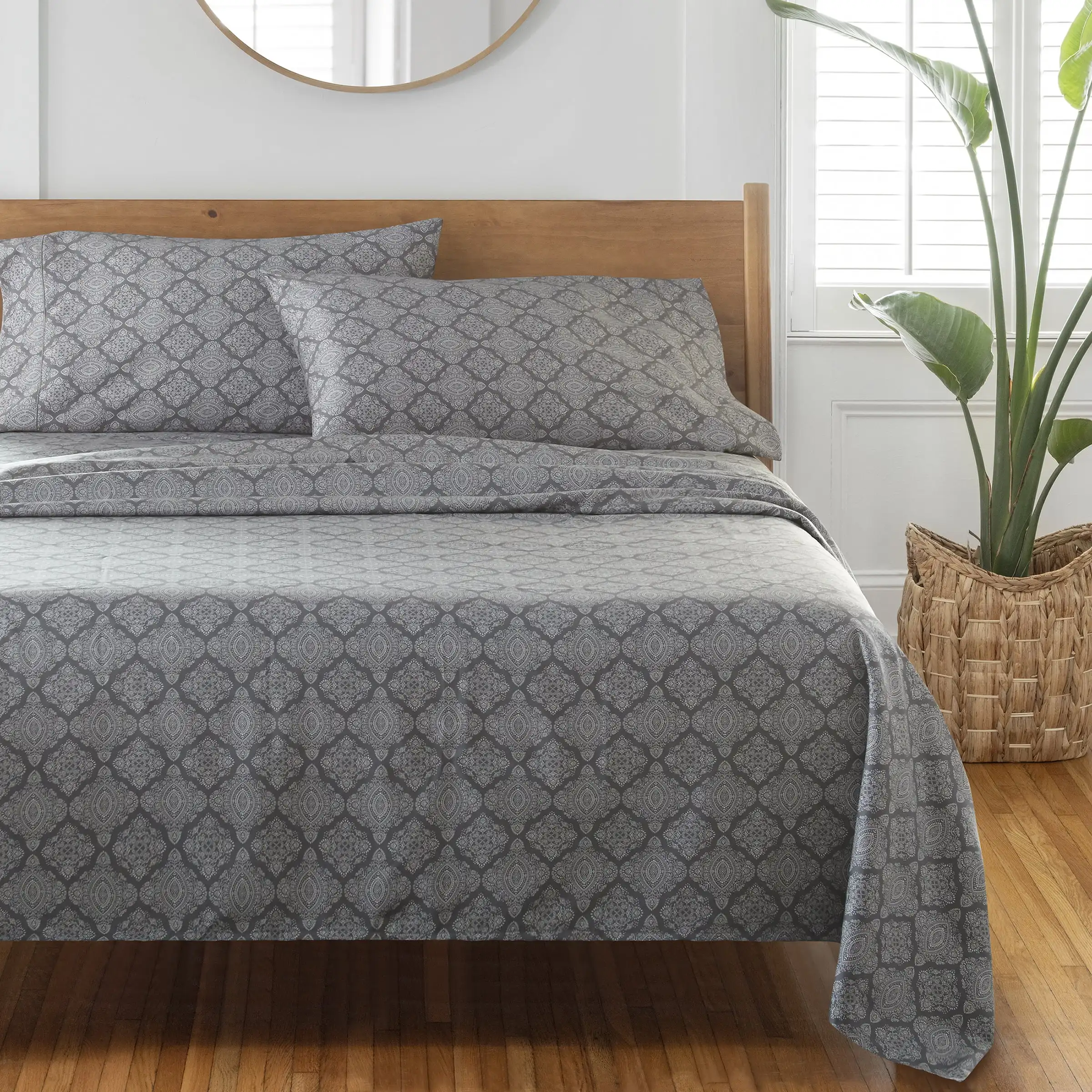 4-Piece 400 Thread Count Ogee Grey Flannel Performance Hygrocotton ®   Sheet Set, Full