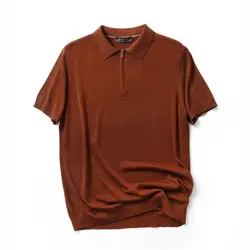 Chinese Brand High Quality Thin half-zip knitted short-sleeved polo shirt top tees t-shirt for men