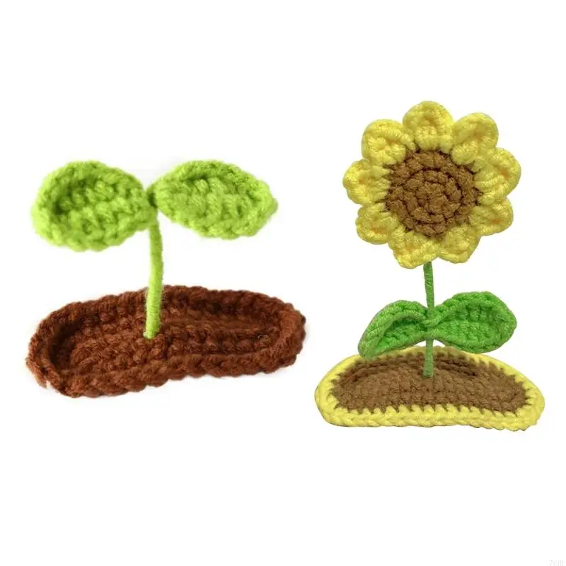 76HF Flat Clip Hairpin Crocheted Sprout Flower Headwear Bunches Clip Elegant Knitted Hair Clip Photo Props