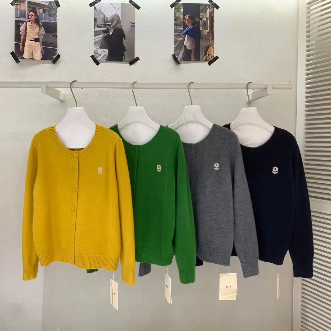 

Корейский вязаный кардиган с вышивкой цветов, женский, приталенный, длиной до плеч, повседневный, для работы и отдыха