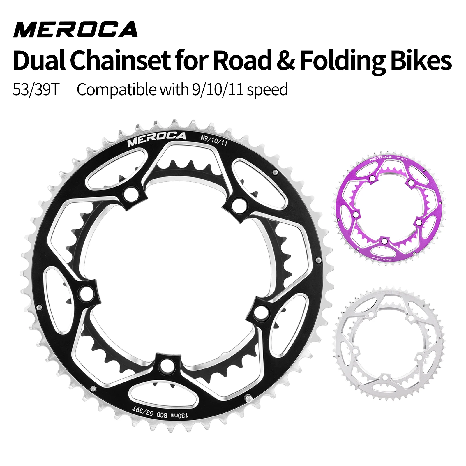 MEROCA 130BCD 53/39T Dual Chainring Ultra Light CNC Aluminum Alloy Bike Chain for 9/10/11 Speed Road Folding Bicycle Chain Ring