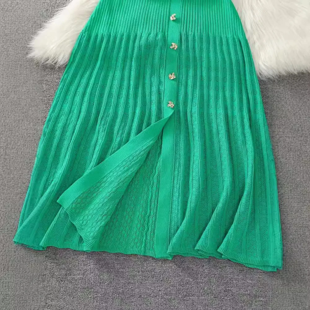 أزياء أنيقة المرقعة محبوك فستان طويل الربيع الصيف المرأة الفاخرة قميص سترة فستان سيدة حفلة فيستدو