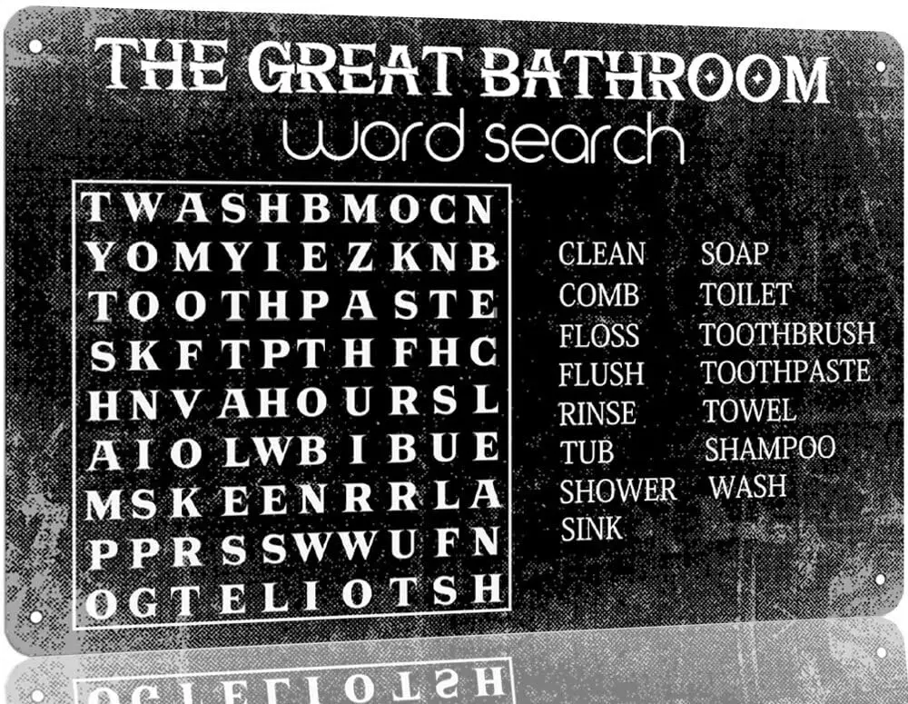 The Great Bathroom Word Search Metal Sign Rustic Bathroom Wall Decor Funny Toilet Theme Wall Tin Sign Home Restroom Cafe Bar Sig
