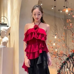 Ballroom Dance Costume Practice Bodysuit Womens Rose Ruffled Jumpsuit Top Waltz Latin Dance Performance Training Costume XH1611
