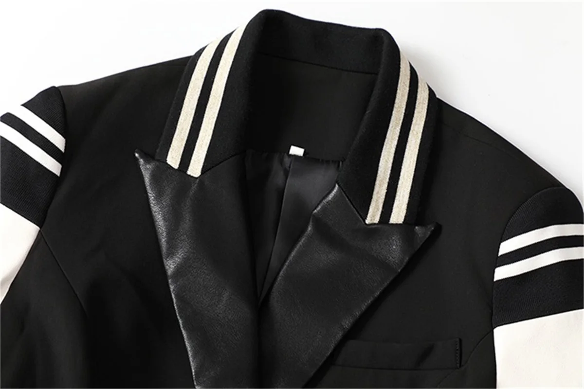 School Blazer Women Suit Baseball Uniform Black And White Patchwork Jacket Double Breasted Academic Style Coat In Stock