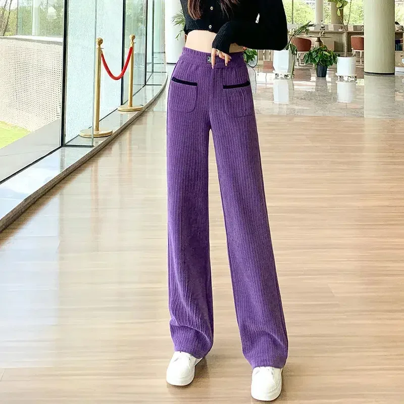 Women's Pants Autumn Winter High Waist Female Trousers Purple Chic and Elegant Outfits Y2k Streetwear G Elastic Clothing Vintage