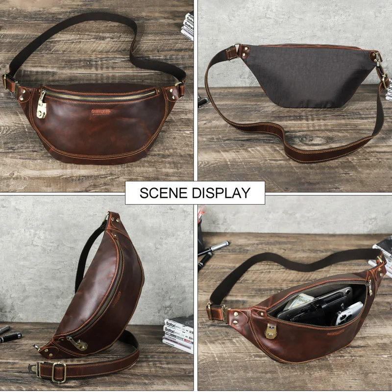 Fashionable British Style Top Layer Cowhide Cow Belt Password Lock Men's Multi Functional Genuine Leather Sports Phone Waist Bag