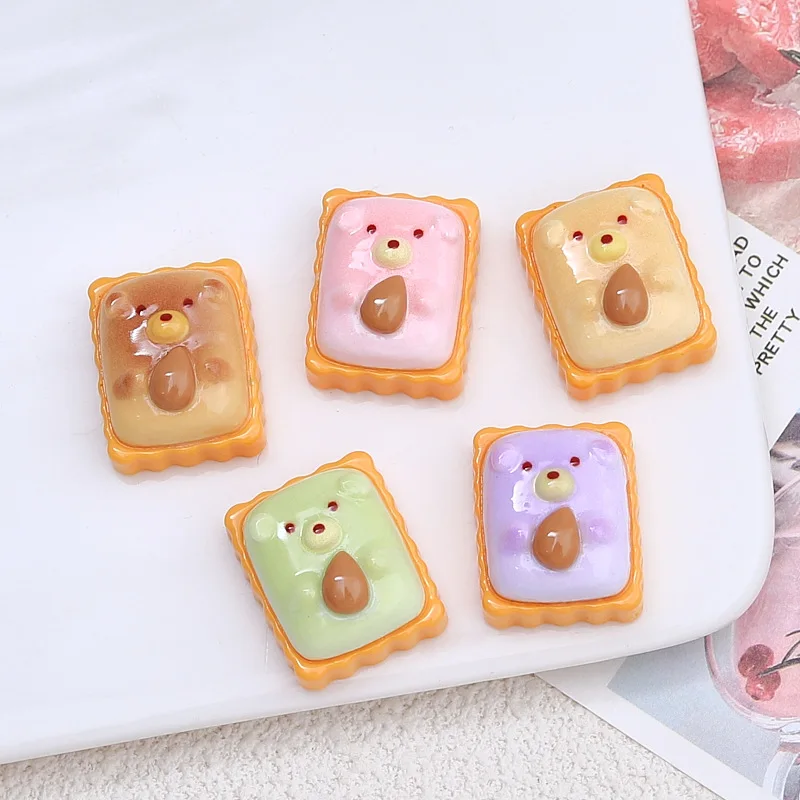 10pcs/lot Kawaii Bear Toast Resin Cabochon Flatbacks Mini Fake Food Scrapbooking For Phone Decoration DIY Dollhouse Accessories