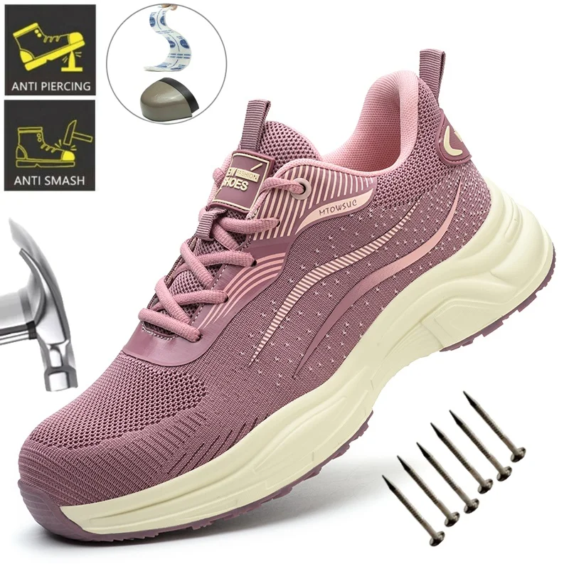 

Work Safety Shoes For Women Lightweight Protective Work Sneakers Ladies Shoes Breathable Shoes Anti-Puncture Work Shoes