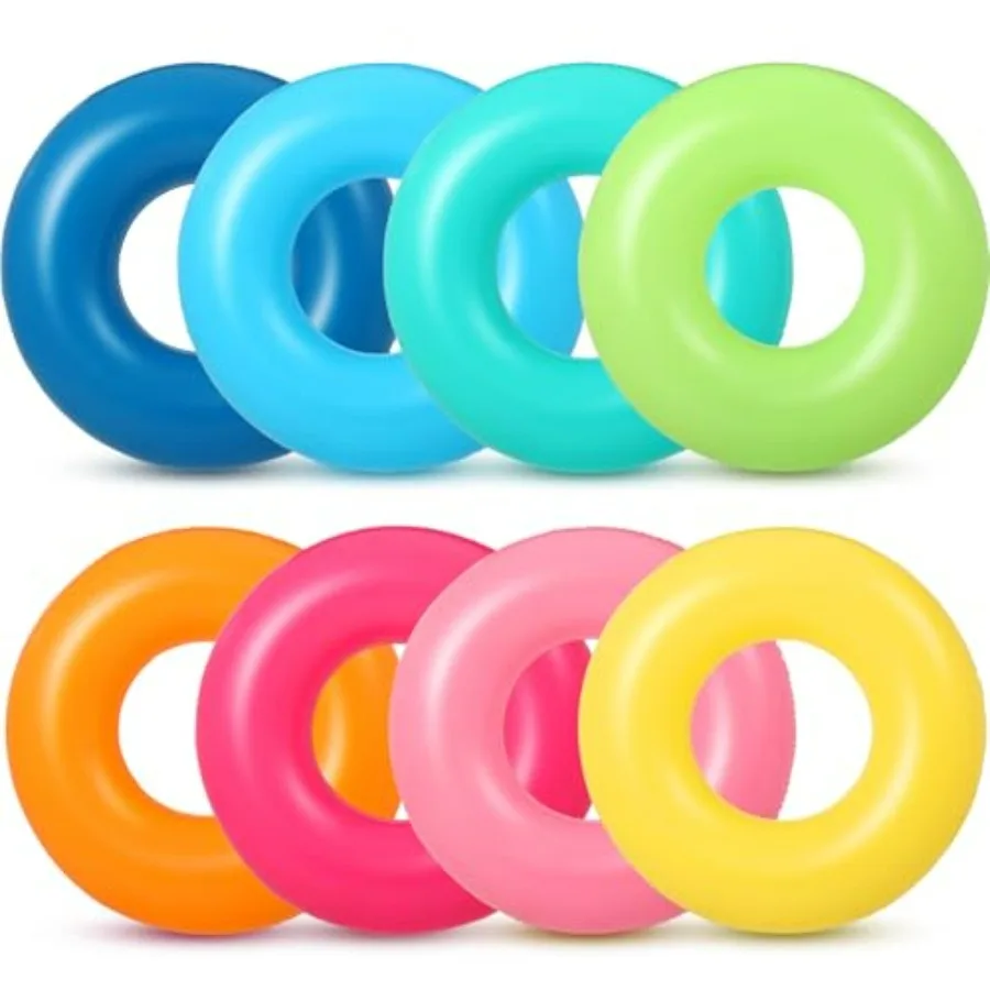 

Adults' inflatable pool float set, 36-inch clear PVC swim rings, 8 neon colors, durable and lightweight for beach, summer, bach