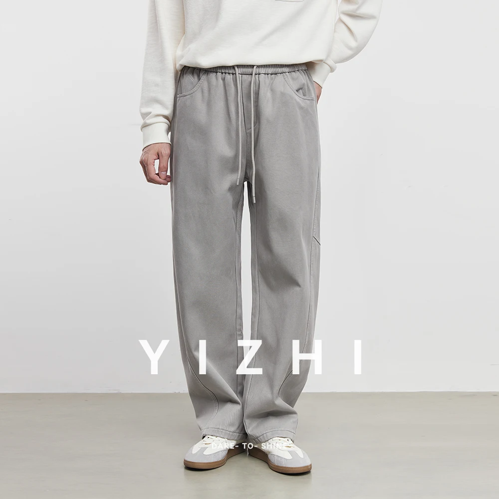 

Fashion Men's Lyocell Cotton Wide-Leg Plus Velvet Casual Pants 2025 Winter New Warm Loose Straight Trousers