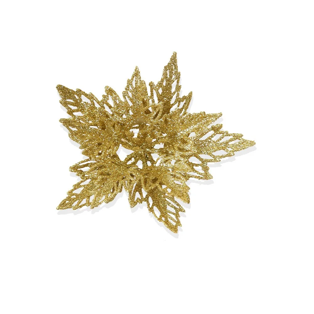 

13cm Christmas Glitter Flower Head Simulation Realistic Artificial Poinsettia Flower Sequins Handmade Christmas Tree Decorations