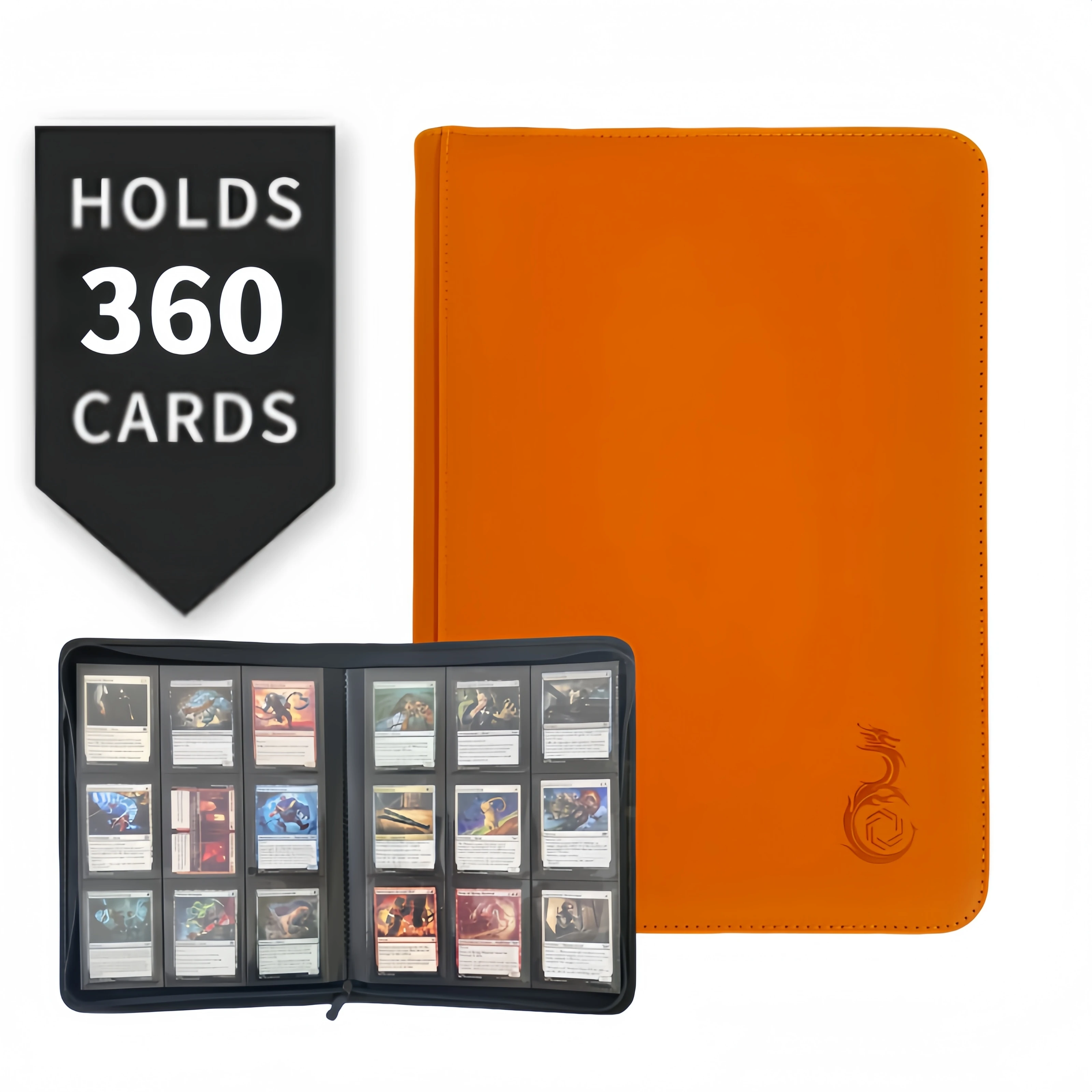 9-Fach-Kartenalbum mit Reißverschluss (360 Karten) – PU-Leder, Schwarz/Orange ​ ​ Premium-Aufbewahrungskarten für YuGiOh TCG & Sportkarten. – Detail 8