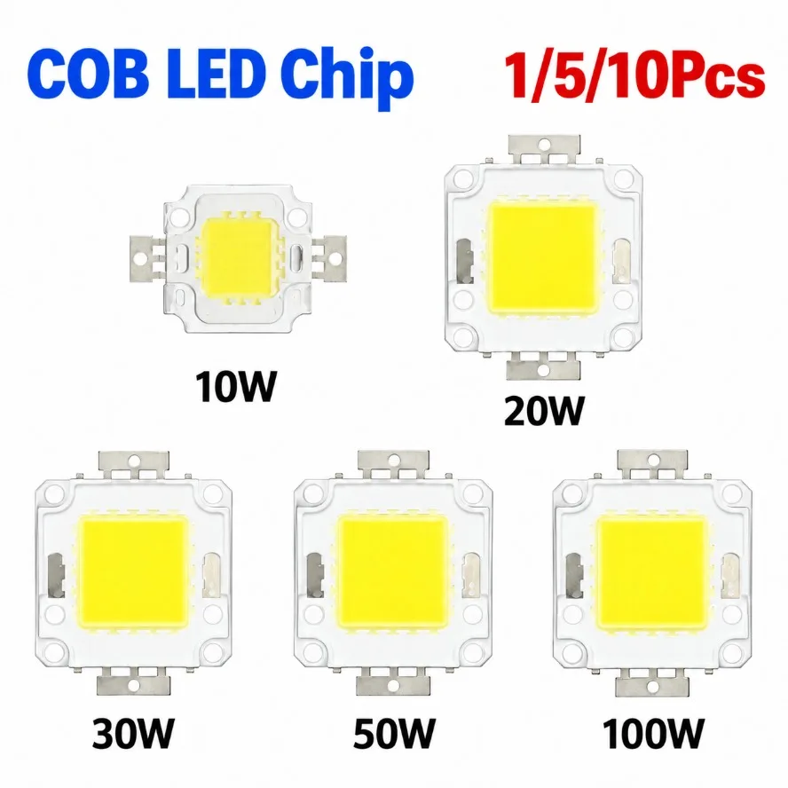 1/5/10Pcs High Power COB LED Chip DC10-12V / DC30-32V 10W 20W 30W 50W 100W Warm White Cold White DIY Floodlight Spotlight Parts