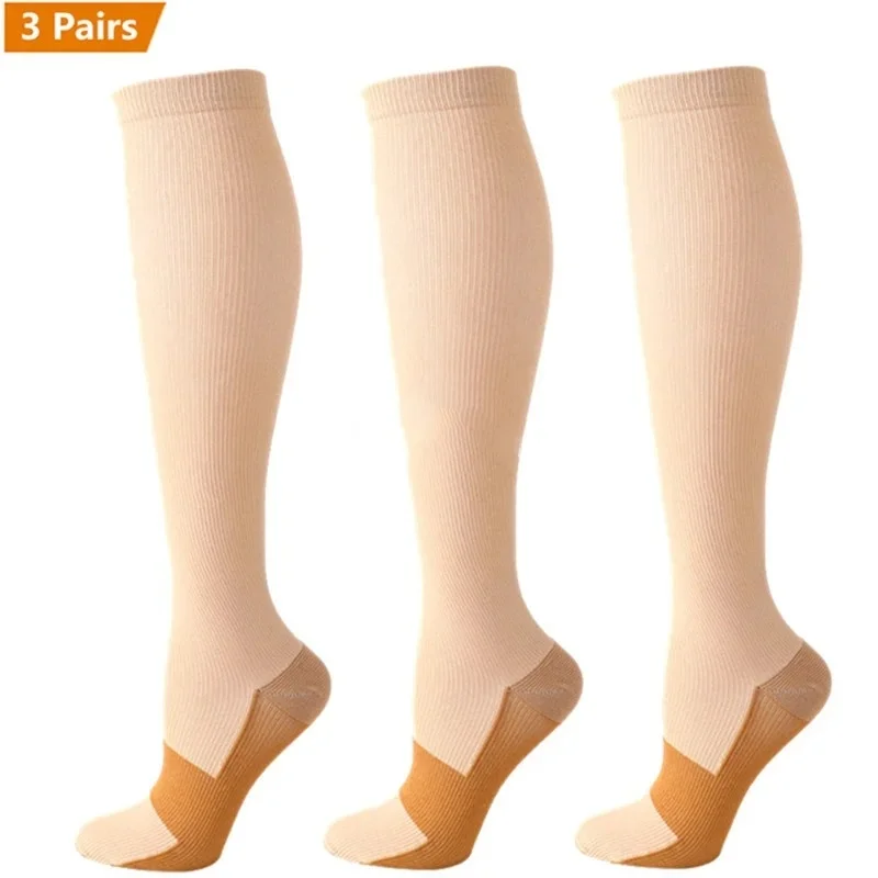 3 Pair Copper Compression Socks Women Men Anti Fatigue Pain Relief Graduated Unisex Compression Stockings Knee High 15-20 MmHg