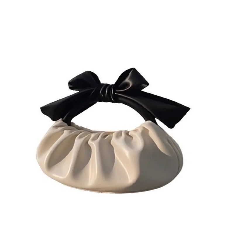 New Women'S Handbag Texture French Niche Pleated Small Bag Cute Bow Cloud Clutch Female Fashion Totes Purse Decor ﻿
