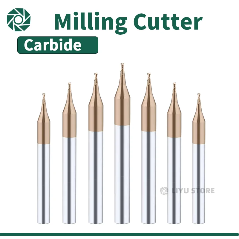 Micro Flat End Mill 2F Milling Cutter HRC 55 Mirco Carbide CNC Deep Long Neck Small Diameter 0.2-3.0mm Engraving Bit Router Bit