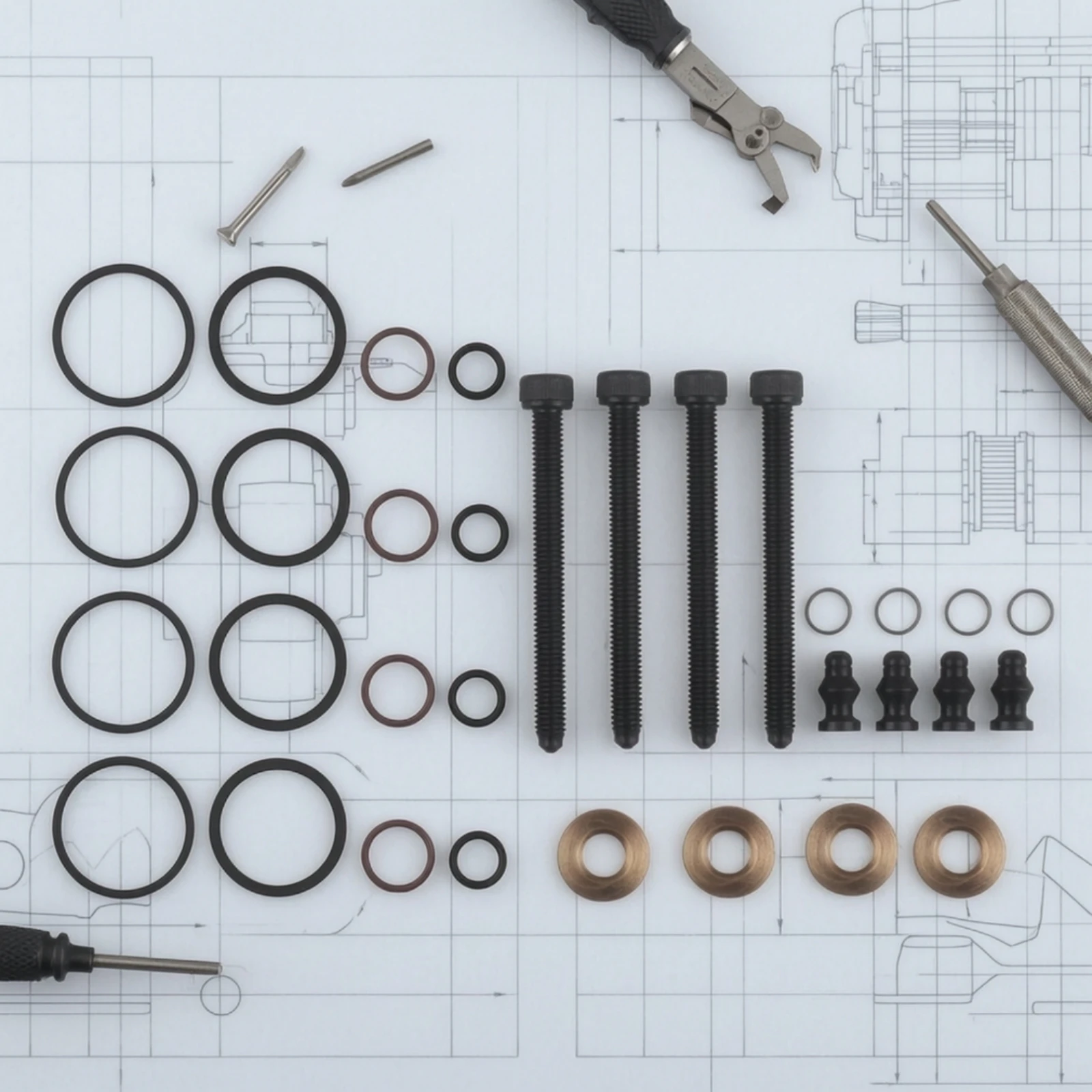 Injector Seal Kit with Bolts Compatible Fuel Injector Seal Kit Automotive High Temperature for Mechanics, Garage