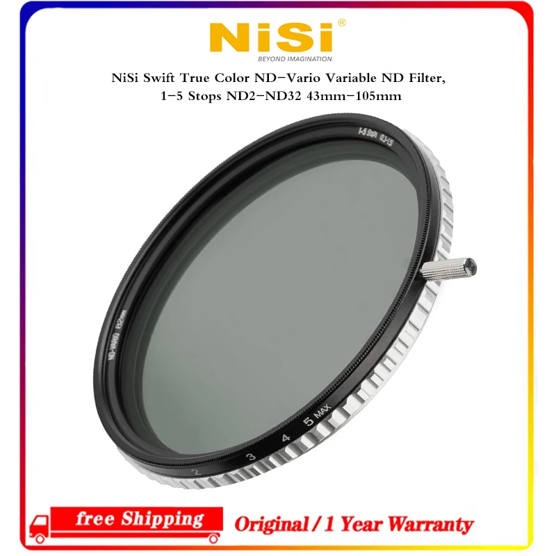 NiSi Swift System True‑Color ND‑Vario Filter ND2‑ND32 1‑5 Stops 43‑105mm No Vignetting Glass With Cap Case