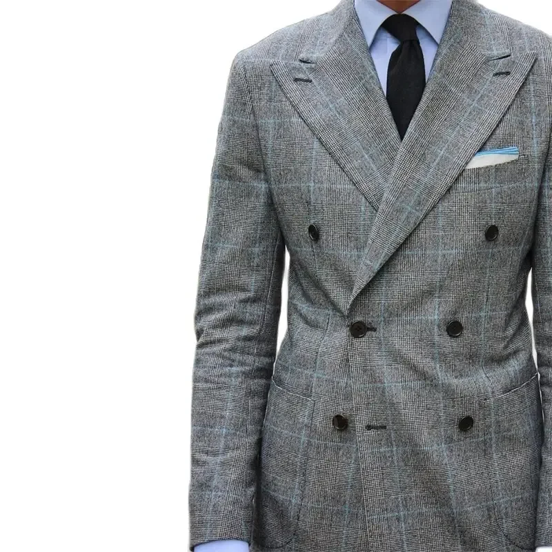 2 Piece 2024 Fashion Grey Plaid Suits Men‘’s Wedding Groom Tuxedo Business Blazer Slim Fit Daily Jacket Pants Costume Homme