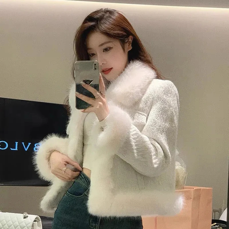 

Faux Fox Fur Jacket Women's Overcoat Autumn Winter New Tweed Wool Coat Female Tops Fashion Elegant Mao Mao Warm Parker Coats