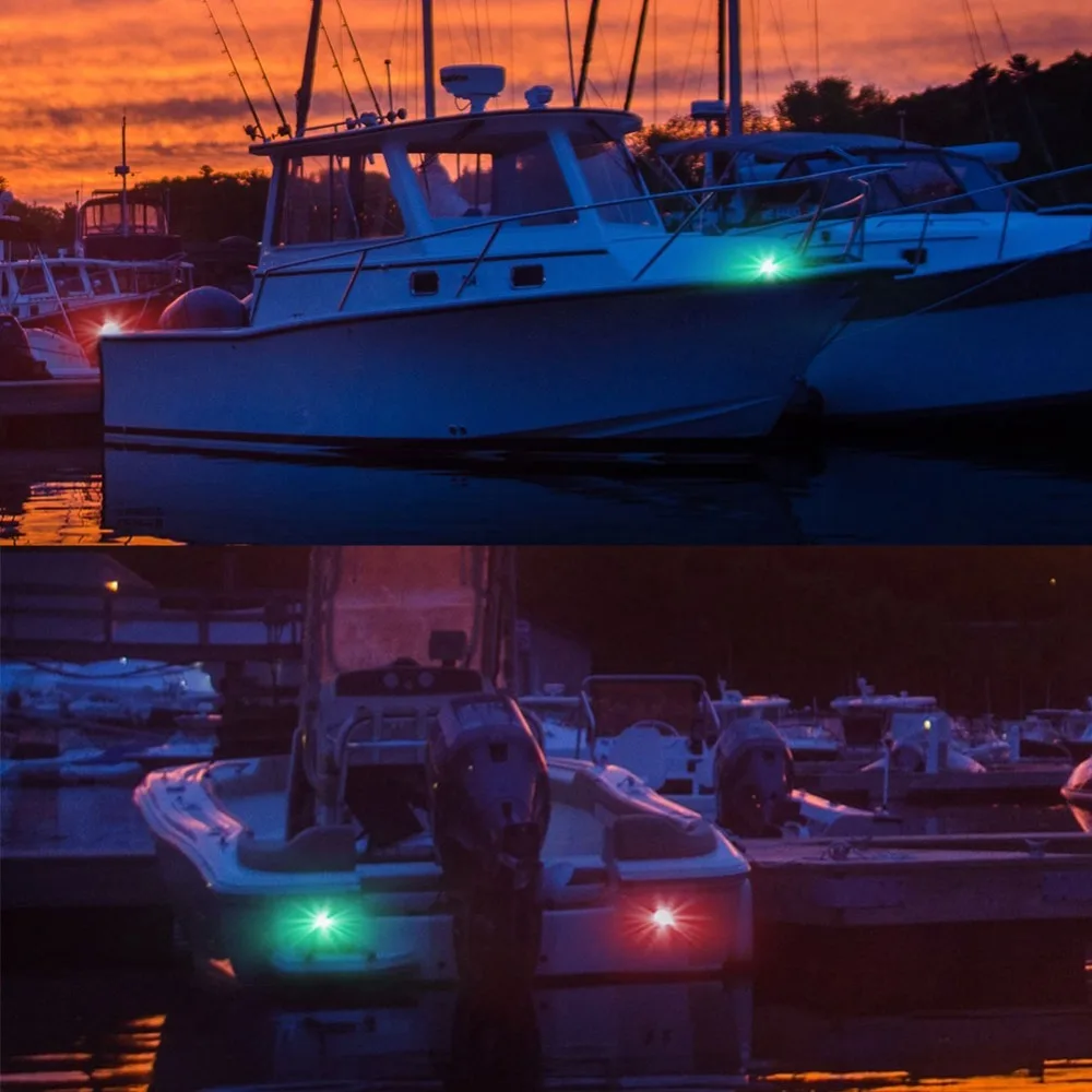 12V Voltage LED Navigation Light Stainless Steel Flush Mount Marine Side Light Green Red Color Waterproof Design