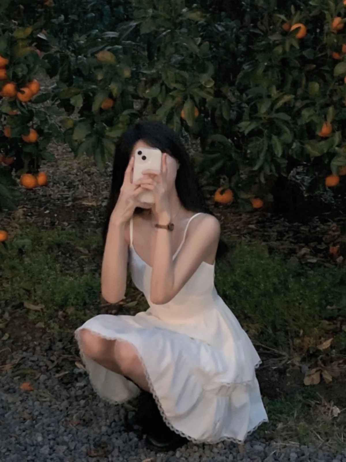 Vestido Branco Estilo Coreano com Mangas Sino, Vestido de Verão para Mulheres, Saia Alta com Camadas, Traje Doce de Escolar