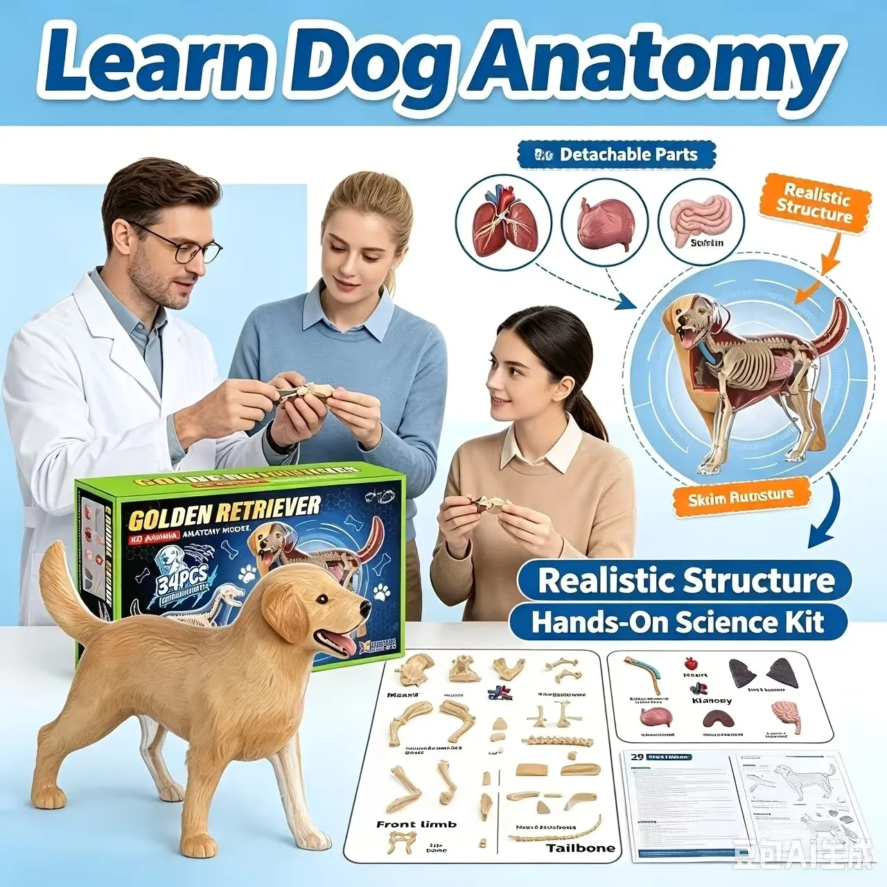 4D Dog Animal Organ Anatomy Model, Educational Animal Skeleton and Organ Anatomy Model, Ornament, Christmas Gift