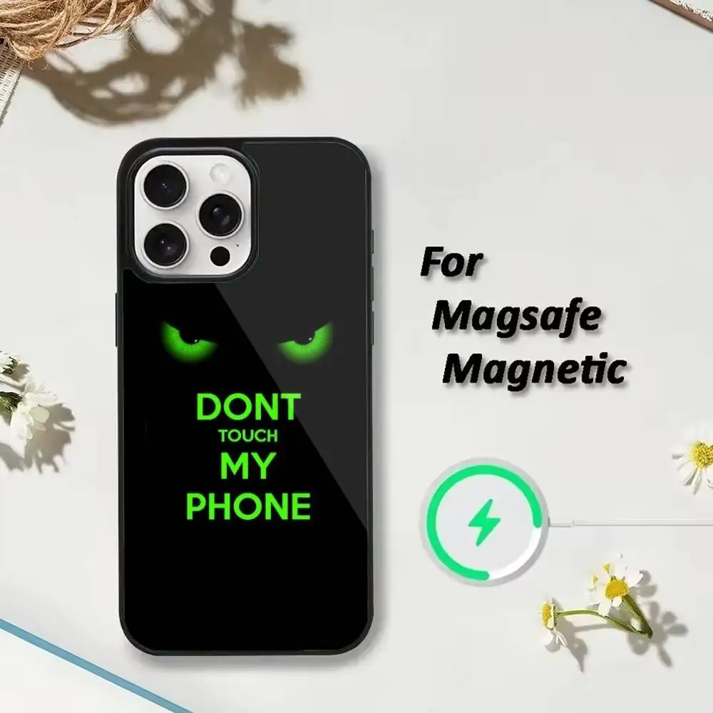 Estetyczne etui na telefon z napisem 'Nie dotykaj mojego telefonu' do iPhone'a 17, 16, 15, 14, 13, 12, Plus, Pro, Max, kompatybilne z ładowaniem magnetycznym MagSafe.