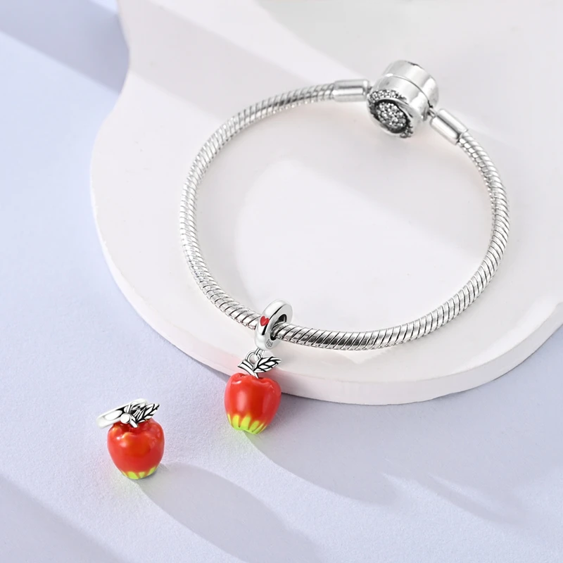 مولا 1 قطعة 925 الفضة المزجج التفاح قلادة استرخى سحر صالح 3 مللي متر ثعبان سلسلة سحر سوار DIY بها بنفسك