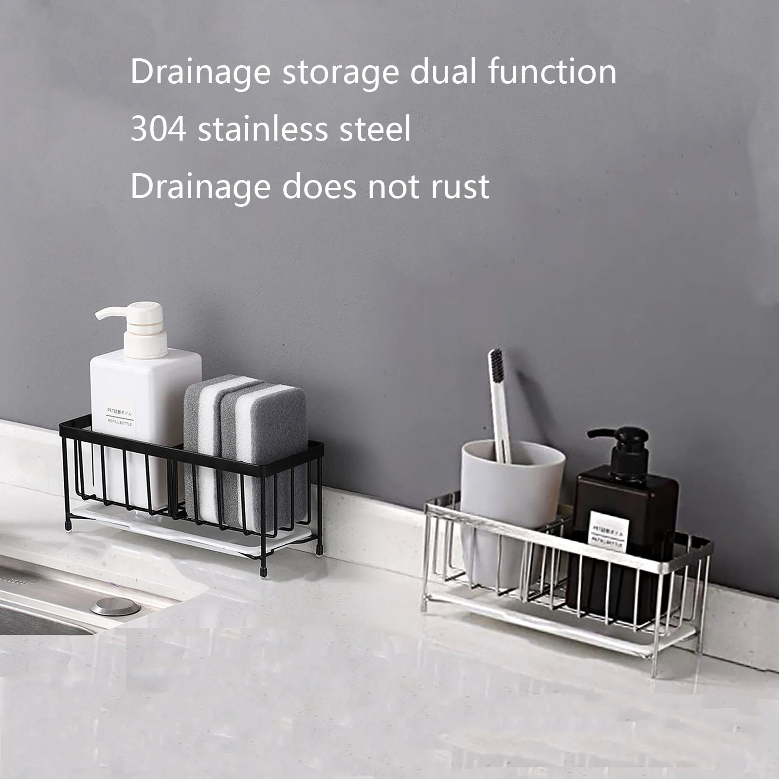 Sink Caddy Sponge Holder Kitchen Rack Sponge Holder For Sink Kitchen Sink Organizer Anti-Rust Sink Sponges Scrubbers Soap