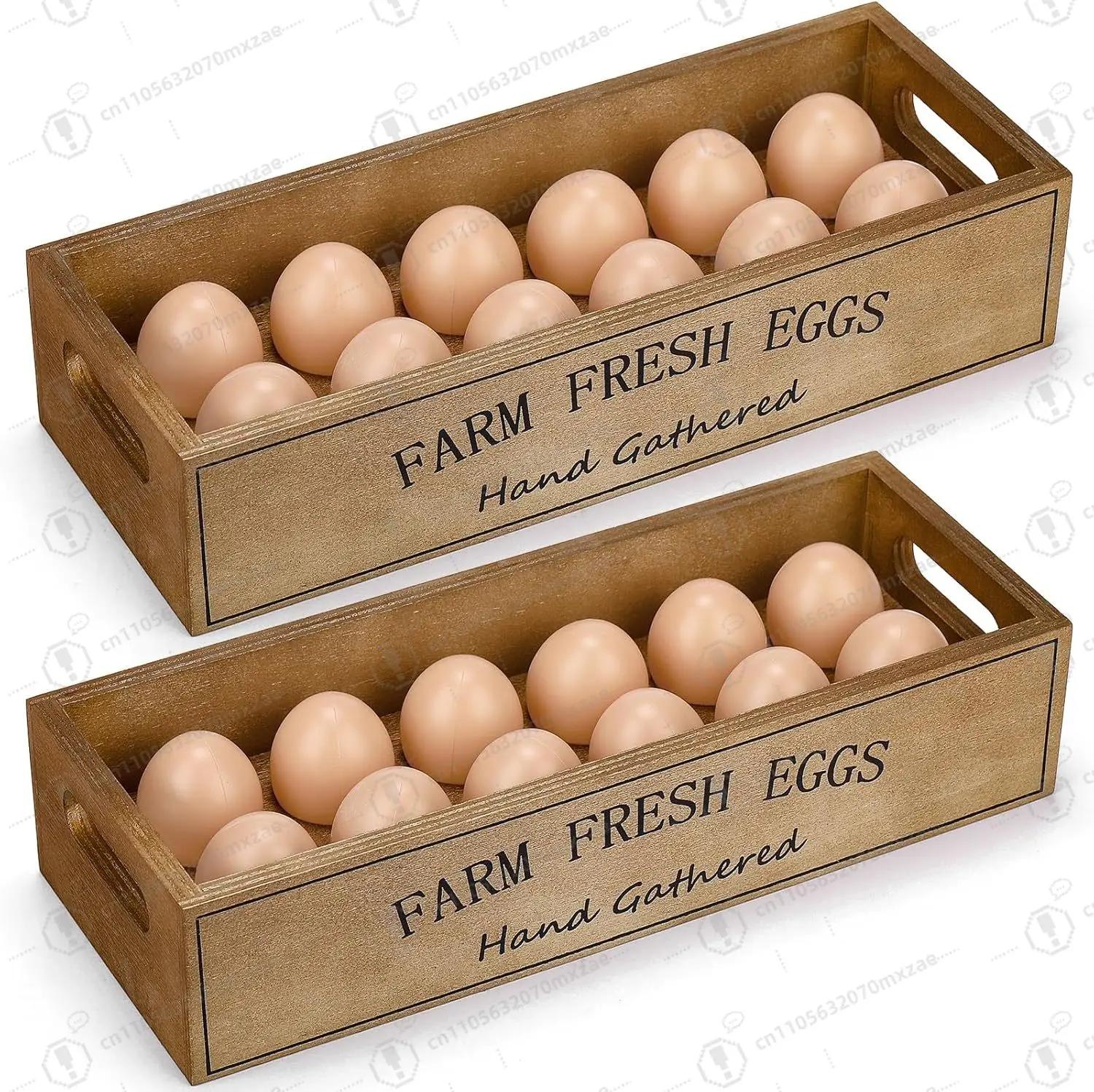 

Easter Egg Display Crates, 2-Pack Stackable Wooden Boxes for 24 Farm Fresh Eggs with Rustic Handles