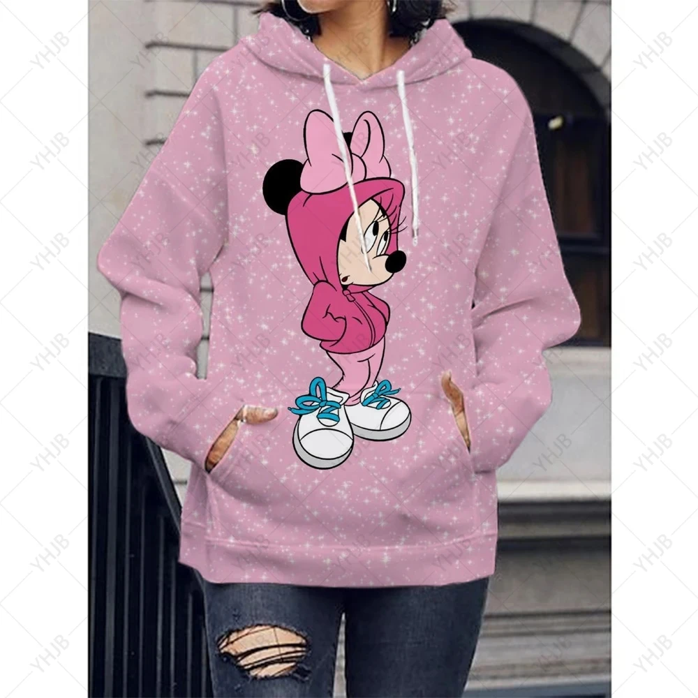 Disney-Desenhos animados de Mickey Mouse feminino com capuz infantil, moletom anime, roupas esportivas de algodão, bolso, kawaii