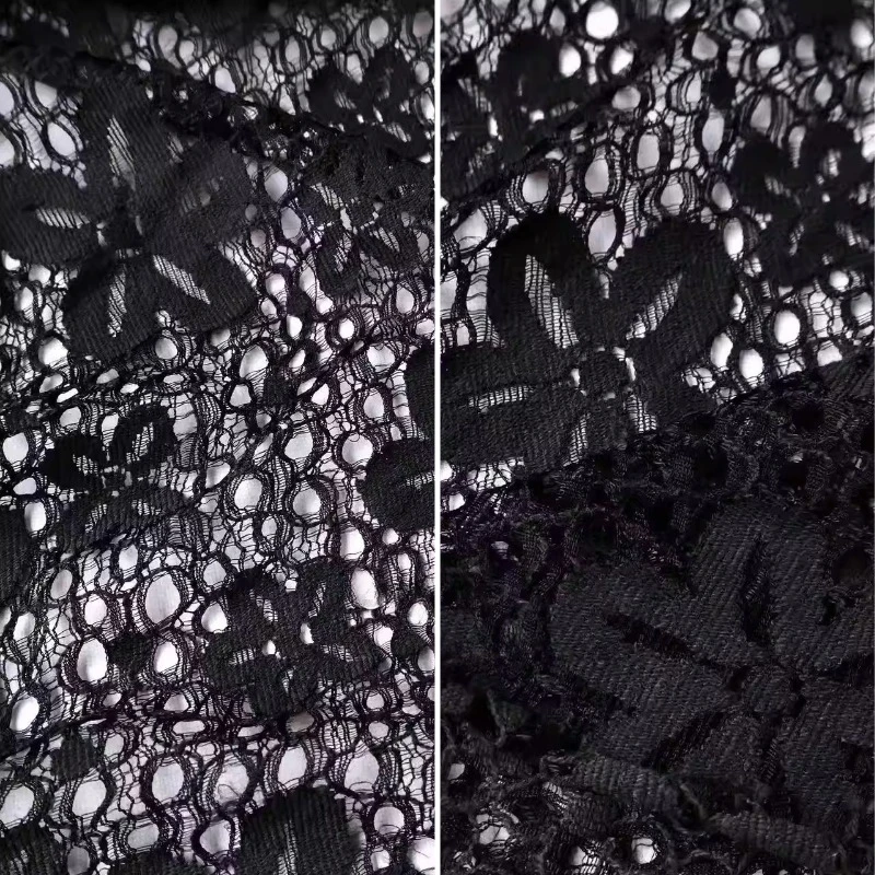 

Black Embroidered Lace Designer Dress Fabric Non Stretch Openwork Handmade DIY Home Wedding Formal Crafts Material Decoration