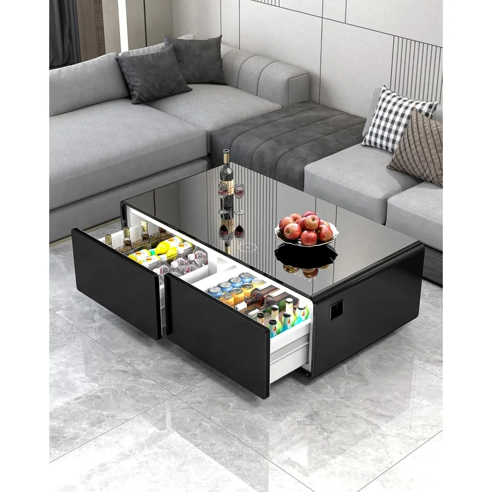 

Smart Coffee Tables, Built in Fridge and Speakers, Smart Table with 15W Wireless Charging, USB Chargers and 110V Outlets, Tables